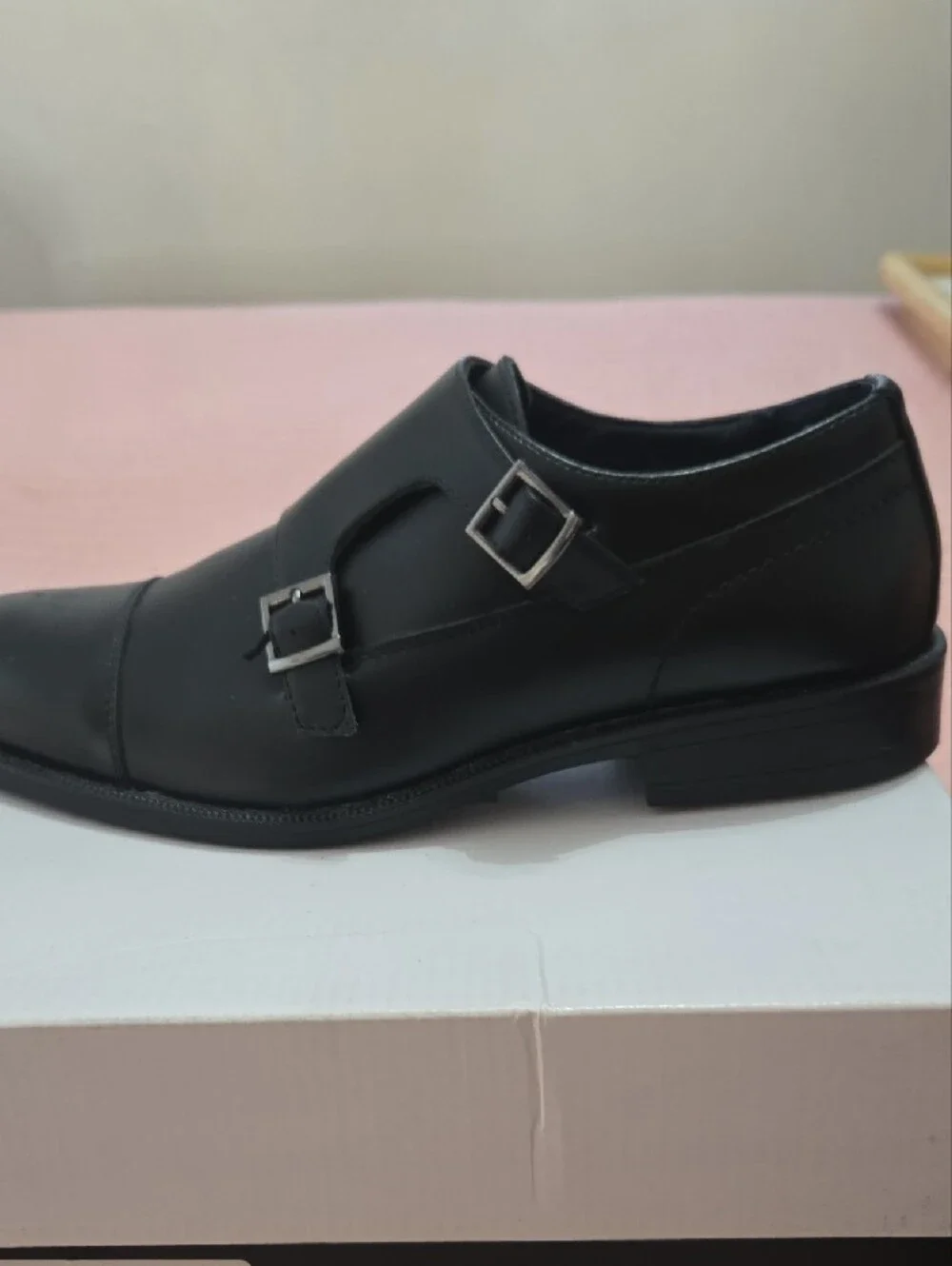 Joseph Abboud Black Leather Double Monk Strap Oxfords